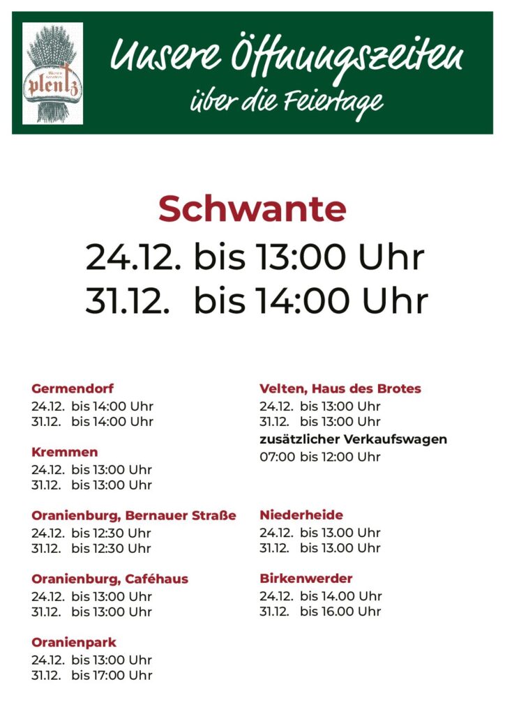 Unsere Öffnungszeiten über die Feiertage 2025